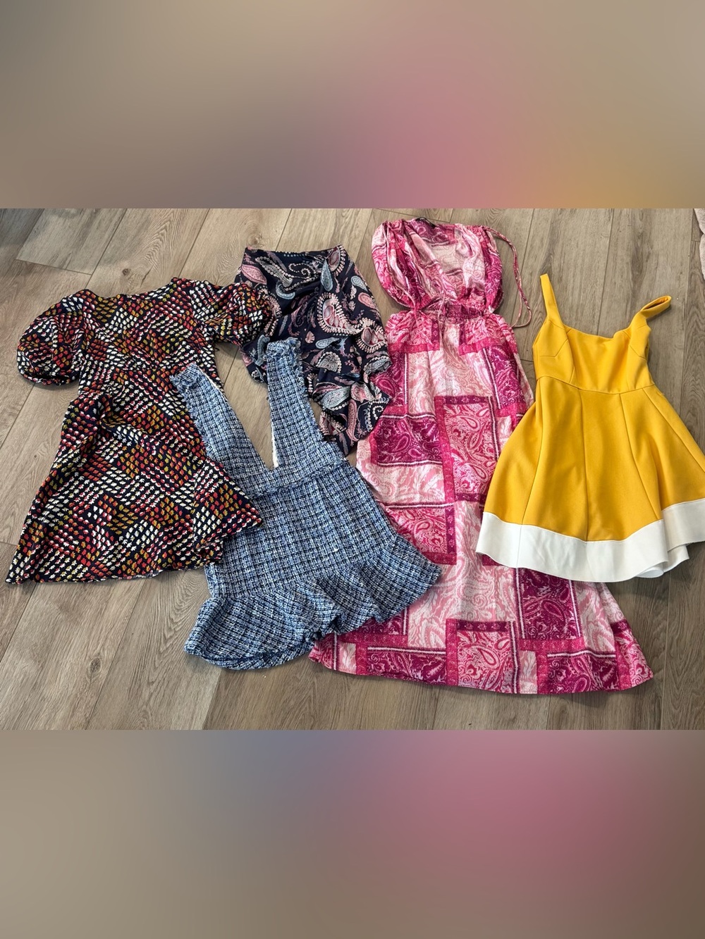 Dress & Skirt Bundle Pink Paisley Patchwork Tweed Floral Paisley Skirt Bin K